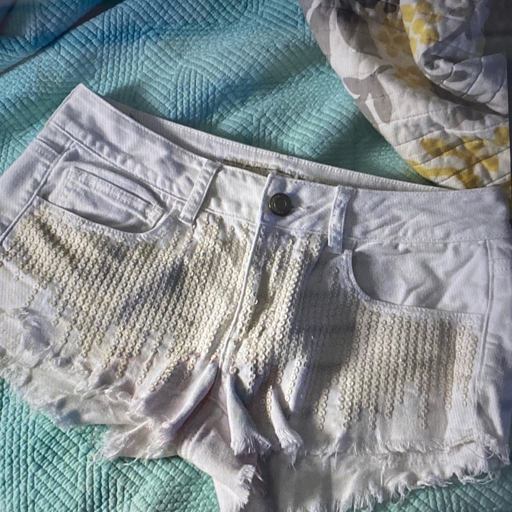 American Eagle White Sequined Jean Shorts